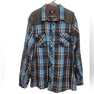Rock & Republic Blue and Black Plaid Young Mens Button Up Shirt XXL, NEW w/TAG